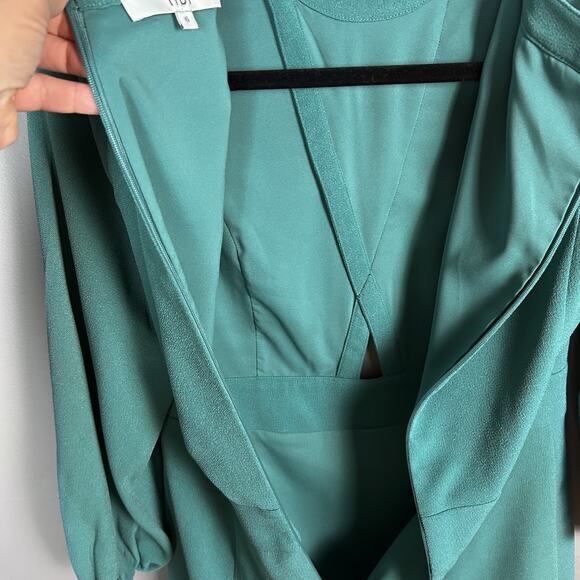Tibi Dress‎ Size 6 Savana Cutout Crepe Mini Long Sleeve Cypella Teal Green - Picture 12 of 12